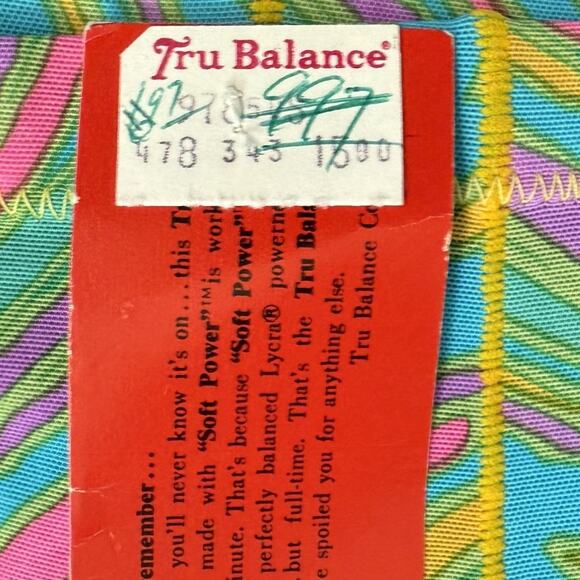 Vintage 70s Shape-Tites Teal Yellow Pink Swirl Footed Tights size S NEW Tags - Picture 9 of 10